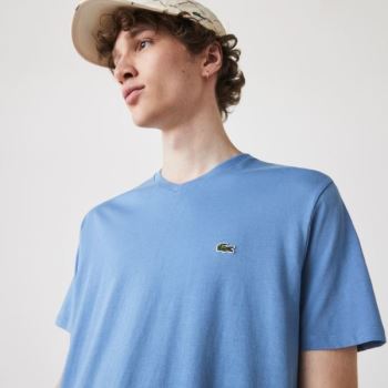 Lacoste V-neck Pima Cotton Jersey T-shirt - Tričko Pánské Blankyt | CZ-OB6HKG